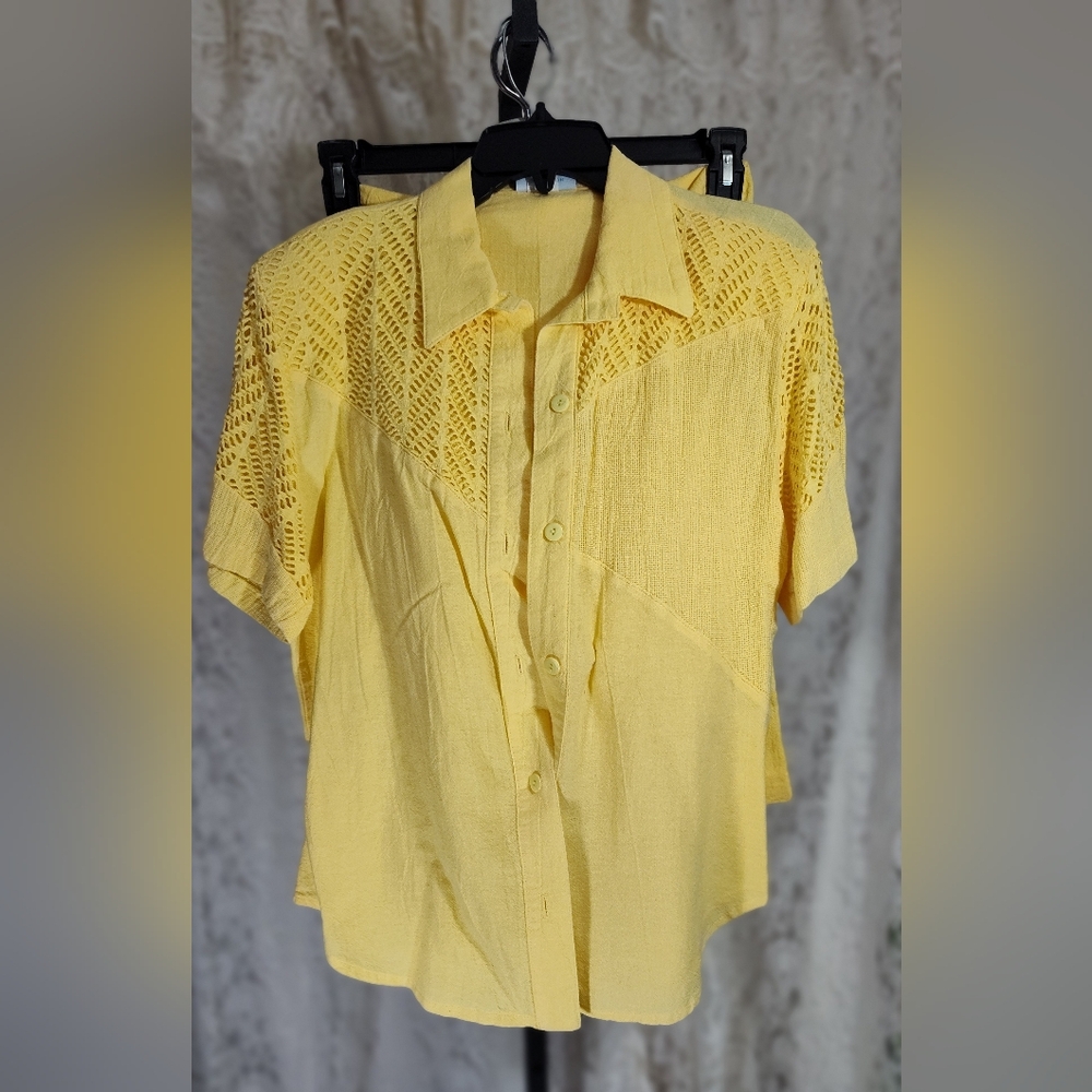 Sea Suns Top And PantYellow Women's Crochet Detail Top NWOT